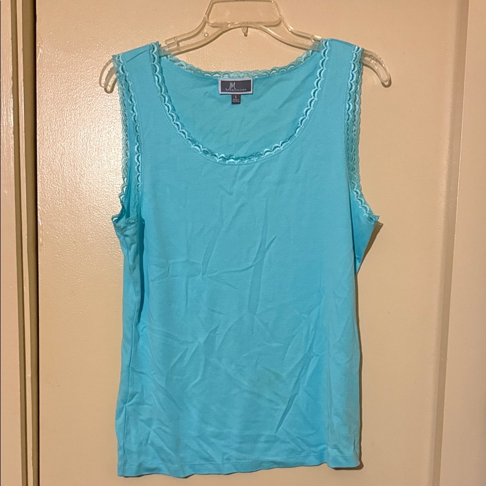 JM Collection Sky Blue Lace Tank Top